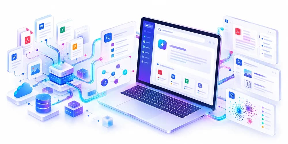 Laptop with an AI assistant connected to documents, data and cloud services