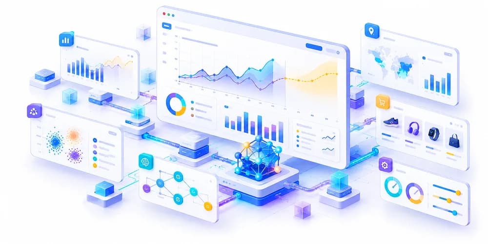 Predictive analytics dashboards with charts, maps and model nodes